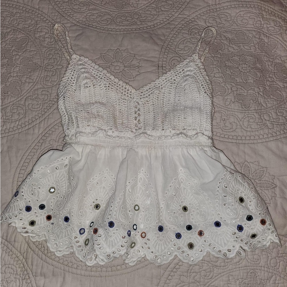 Crochet Tank Top with Multicolor Mirrored Sew-Ins - fits like a Medium